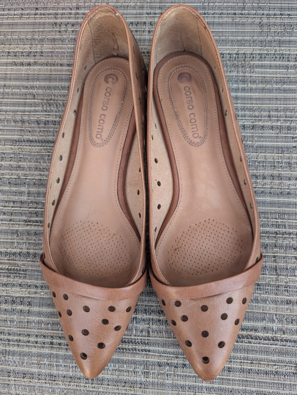 Corso Como Tan Perforated Pointed-Toe Leather Flats